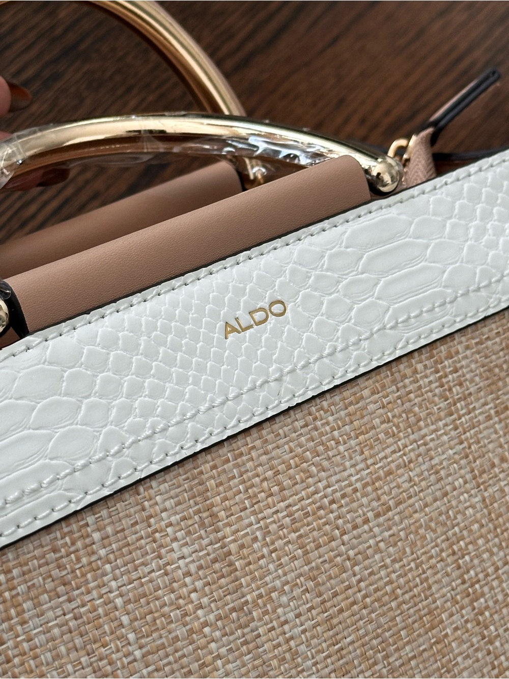 ALDO Beige, White & Tan Straw Satchel with Tassel Charm - Picture 6 of 6